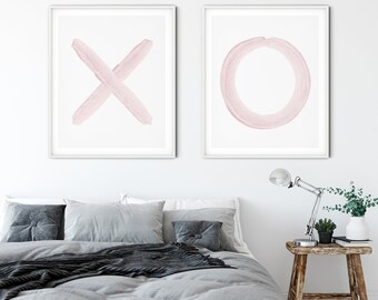 Blush Pink XO Print Set: Modern Bedroom Wall Art (Digital Download)