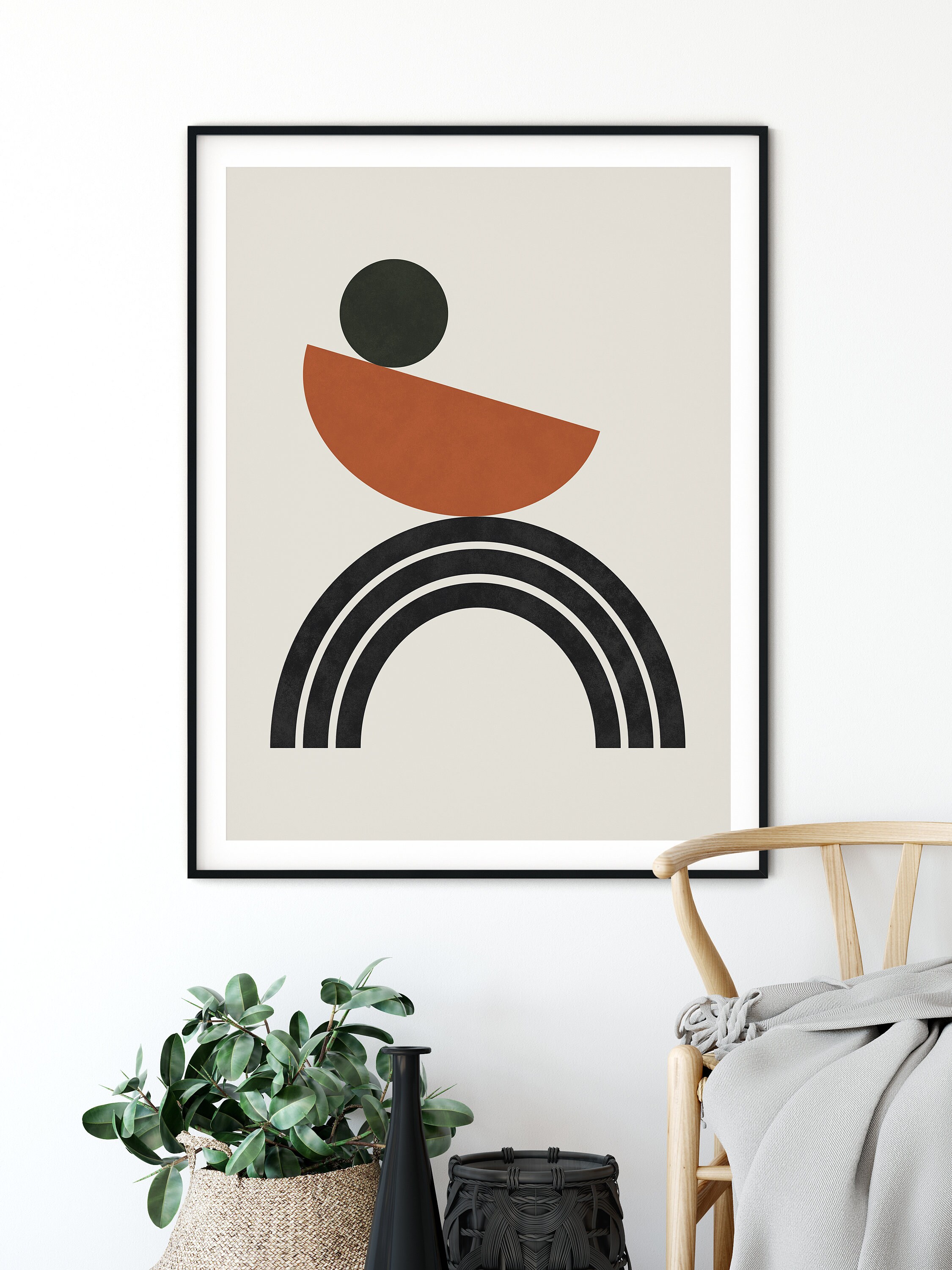 Neutral Tone Abstract Rainbow Printable Wall Art Geometric Mid Century Wall Art Print