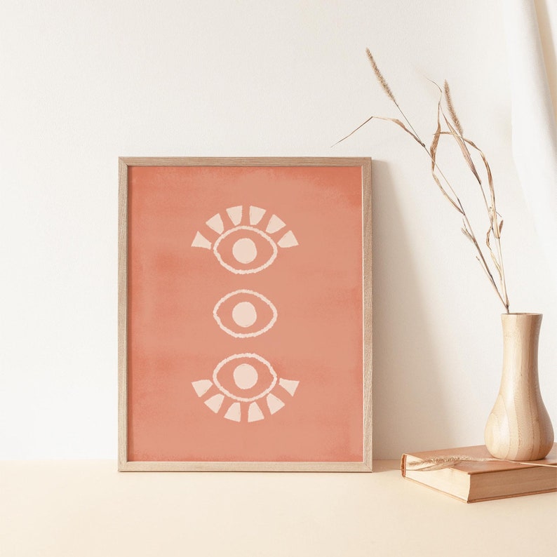 Line Drawing Eyes Printable Wall Art Digital Print Boho Abstract Eyes Wall Art Print Terracotta Mid Century Instant Download