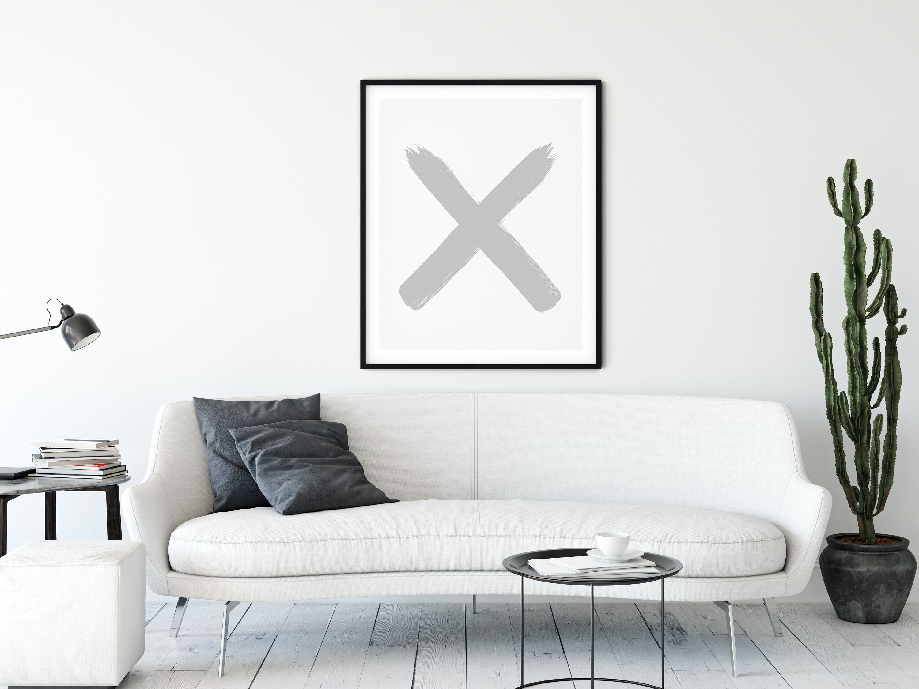 Grey and White Letter X Print Bedroom Art Print, Gallery ...