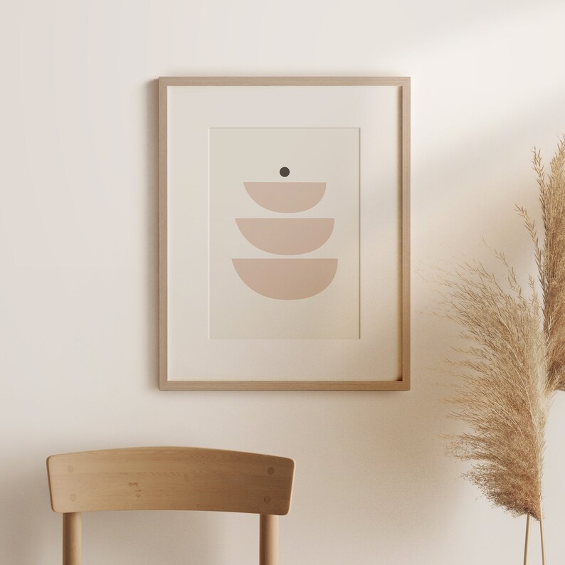 Abstract Circles Digital Print, Neutral Tone Printable Wall Art, Mid Century Shapes Instant Download Poster image 5