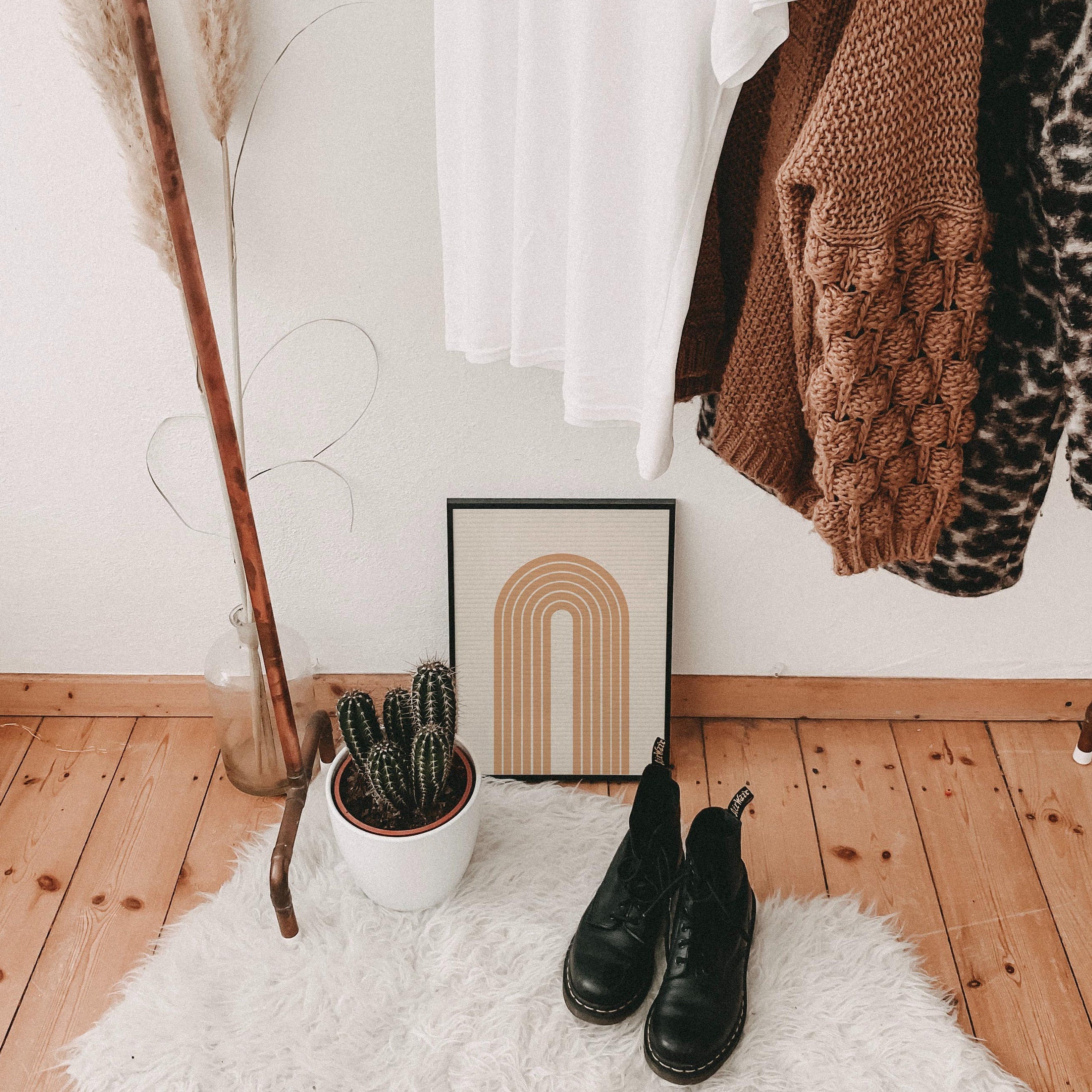 Neutral Tone Abstract Rainbow Wall Art Print Mid Century Rainbow