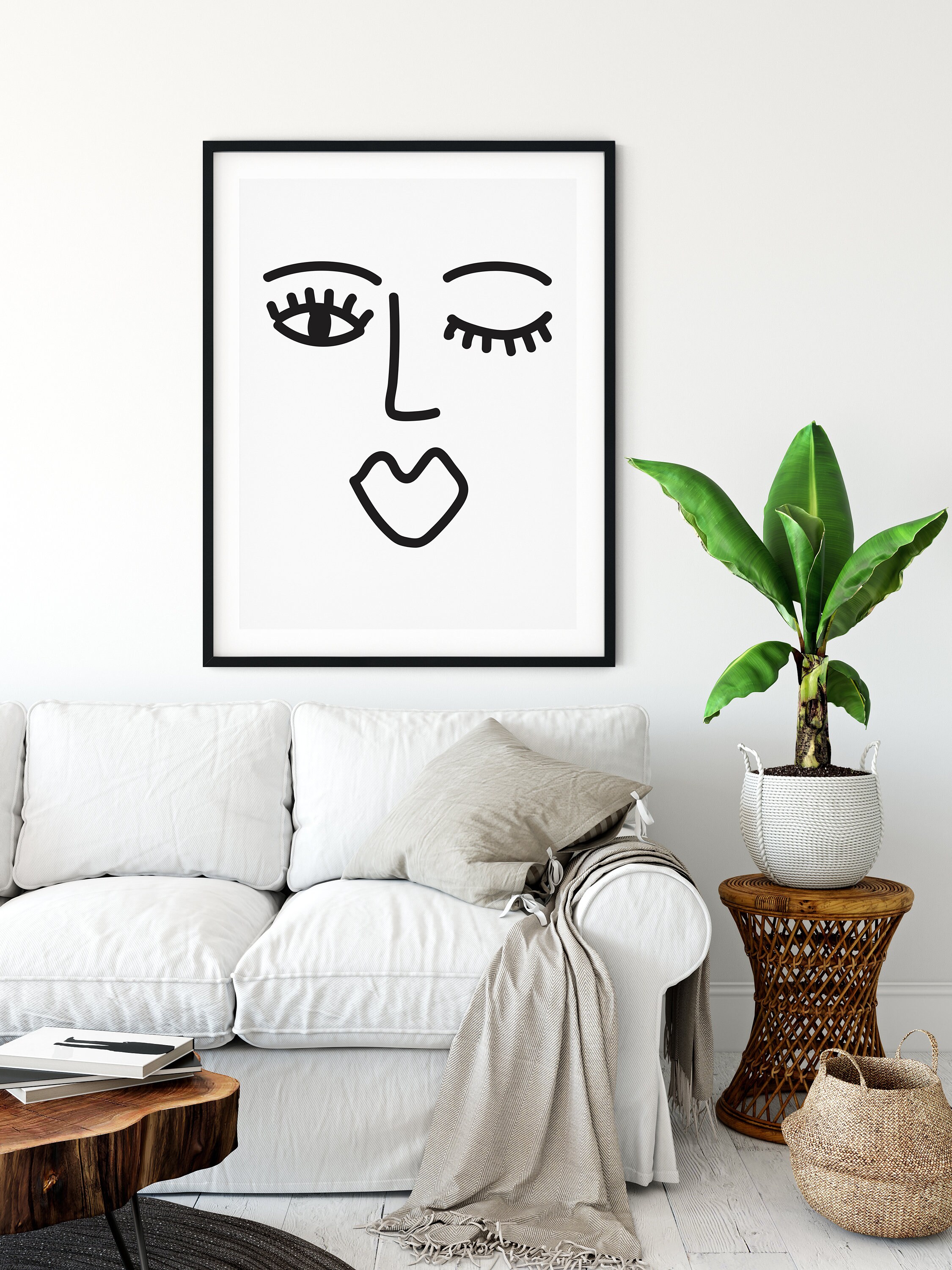 Line Drawing Abstract Face Print Abstract Black and White Art | Etsy