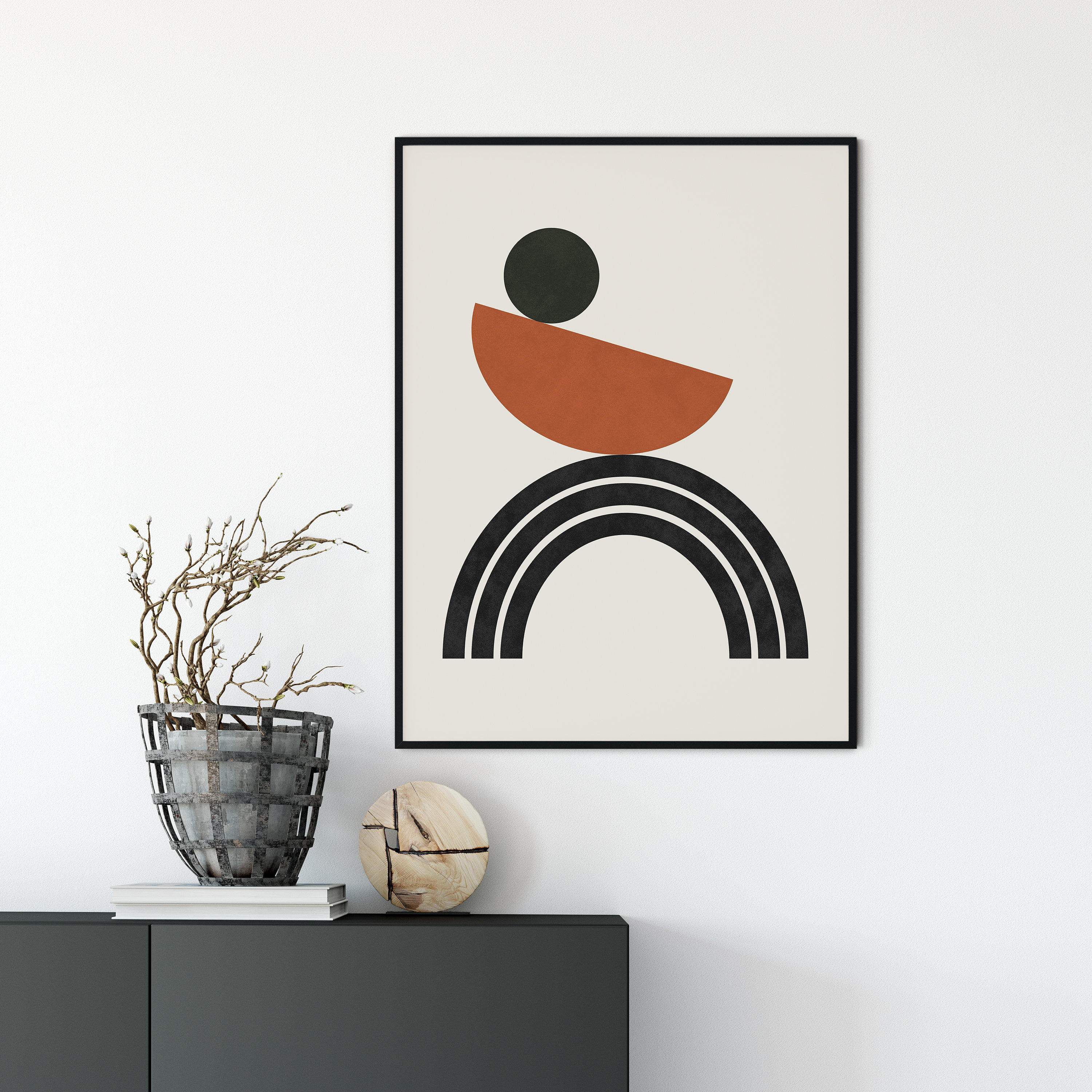 Neutral Tone Abstract Rainbow Printable Wall Art, Geometric Mid Century