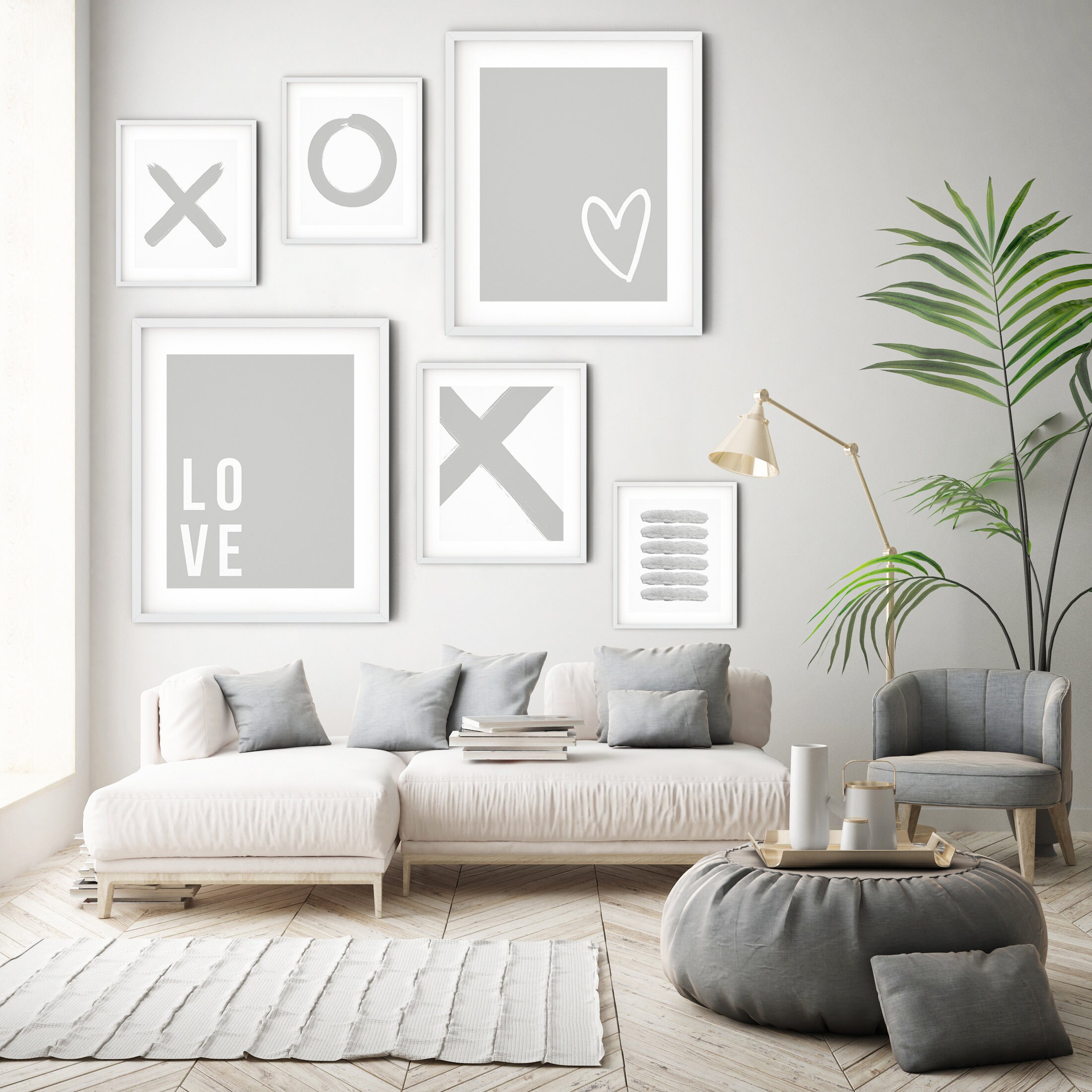 Grey and White Printable Art Set, Art Print Set of 6 Gallery Wall
