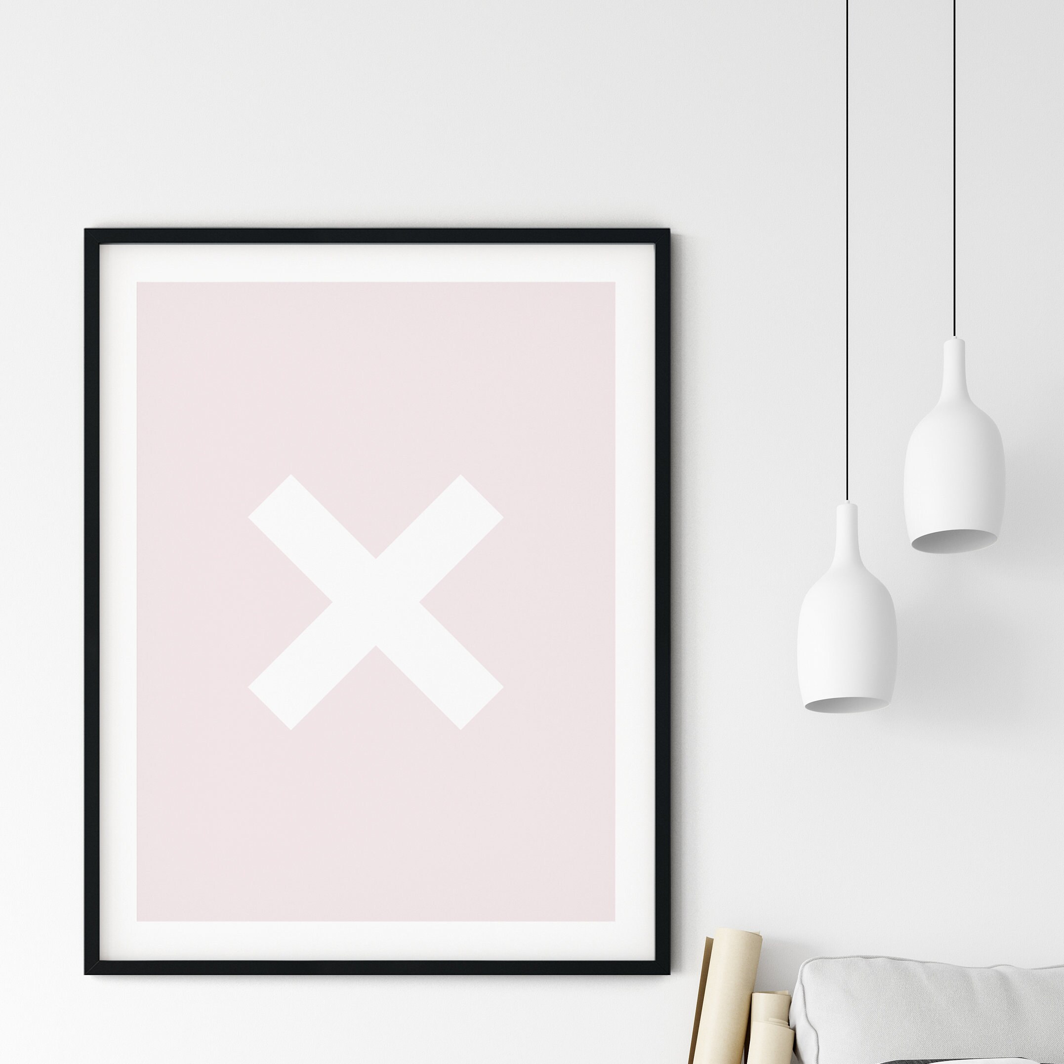 Pink and White Wall Art Print, Pink Cross Modern Wall Decor, Bedroom