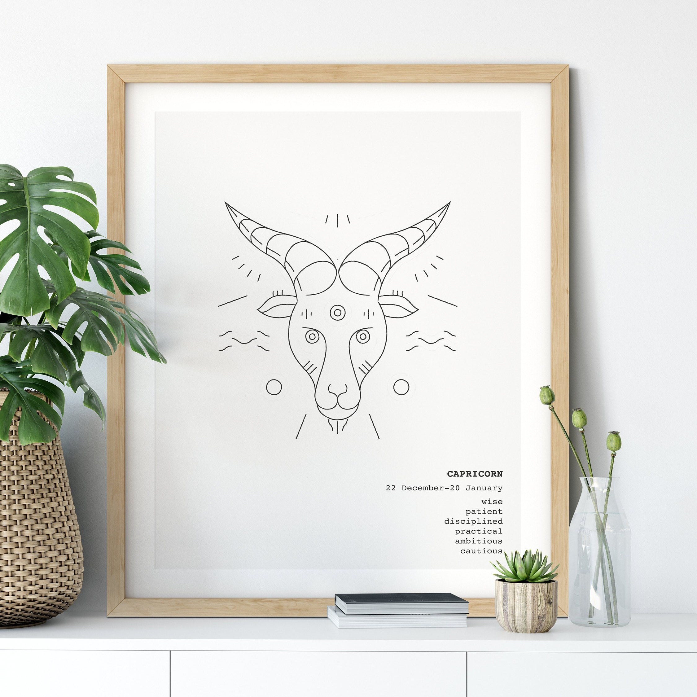 Capricorn Astrology Printable Wall Art, Capricorn Zodiac Wall Art Print