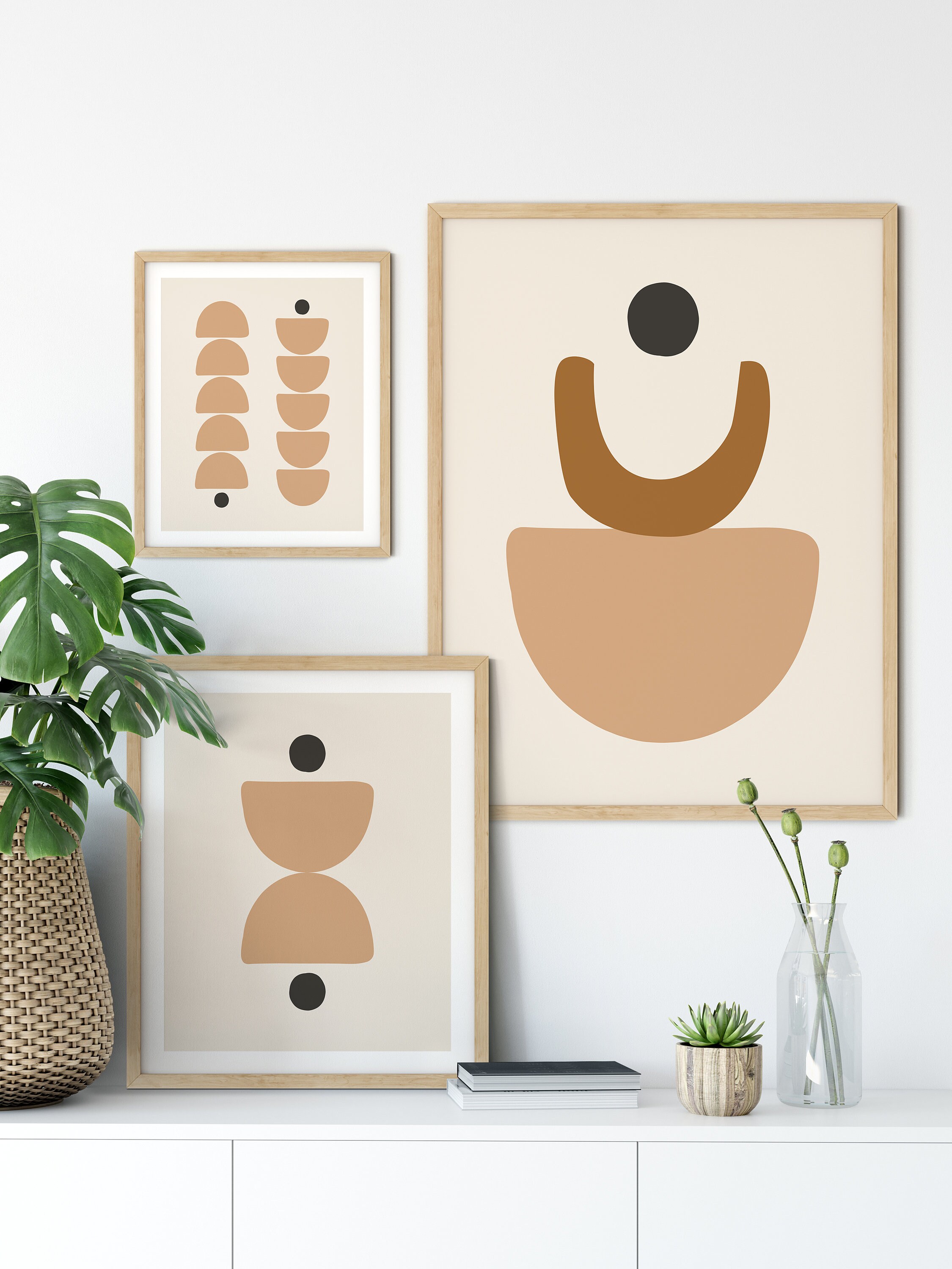 Neutral Tone Wall Art Printable Set, Mid Century Modern Wall Art Set
