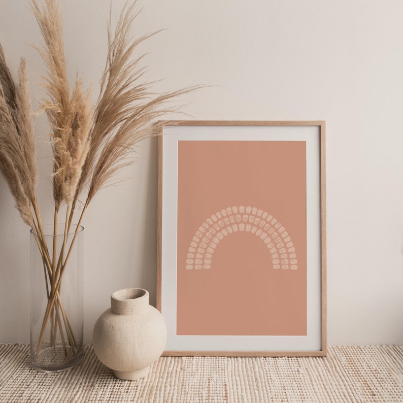 Terracotta Rainbow Dot Painting Printable Wall Art Digital Print, Abstract Rainbow Wall Art Print, Neutral Pink Art Instant Download image 1