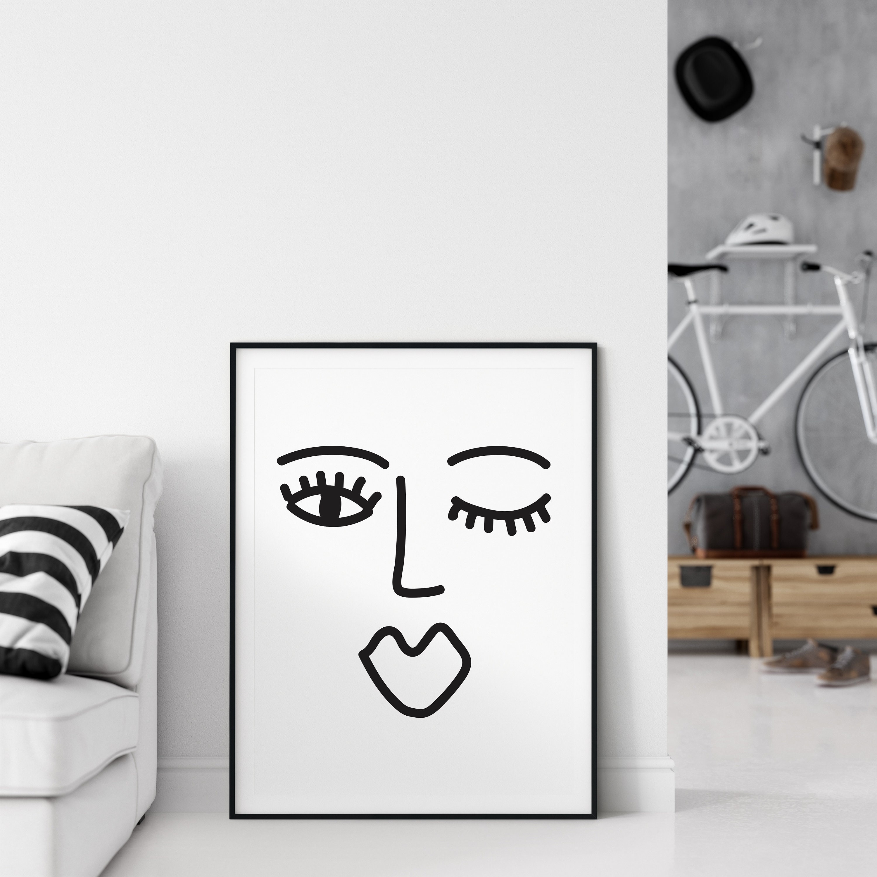 Line Drawing Abstract Face Print, Abstract Black and White Art Print ...