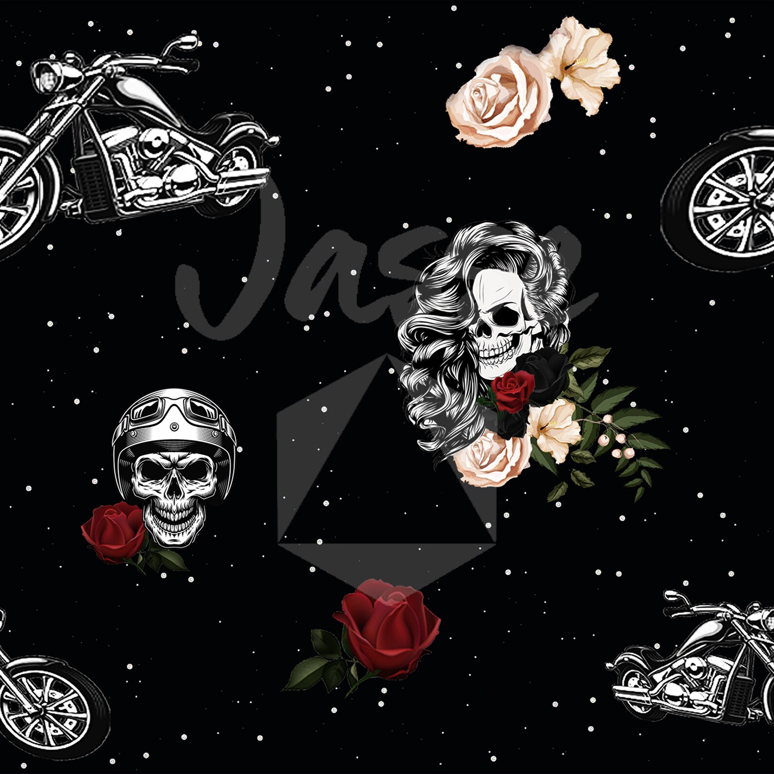 Skull moto seamless pattern digital download digital | Etsy