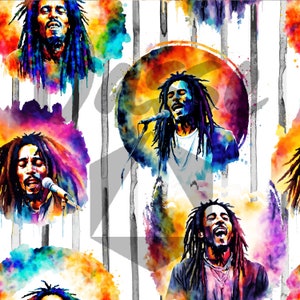 Bob Marley Digitales Nahtloses Muster/Nahtloses Design/Motiv Sans Couture/Digitales Papier/Wiederholungsmuster/Bild Gobelet DTF/Sublimation