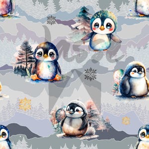 Penguin Digital Seamless Pattern/Seamless Design/Motif Sans Couture/Modèle Sans Couture/Digital paper/Repeat  pattern/Image Gobelet DTF