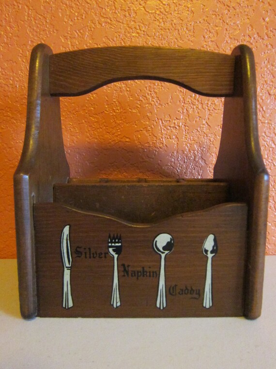 Items similar to Retro "Silver Napkin Caddy" Silverware and Napkin