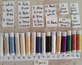 Pipers 90/3 & 80/3 Silk great for bobbin lace, Milanese and more. Used by Sandy woods. Limited colors CLOSE OUT 6.90 each