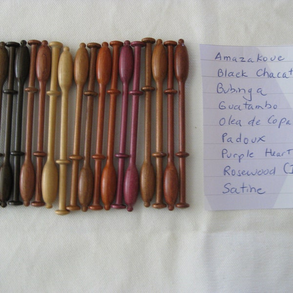 Binche bobbin lace bobbins made of guatambo wood, pear wood, purpleheart wood etc - only 3 7/8 " long