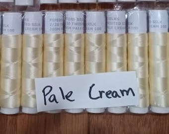 Close out 90/2 pipers gloss silk 75m 6.90. These are larger threads used in Bobbin Lace for some of Ulrike's patterns