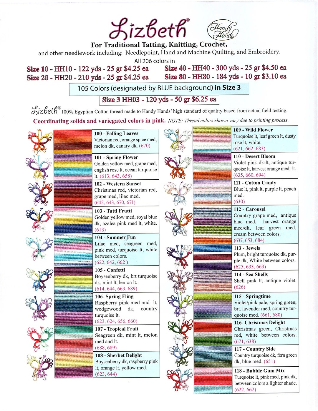 Liz 80 Variegated Tatting & Bobbin Lace Cotton Threads 6 Ply