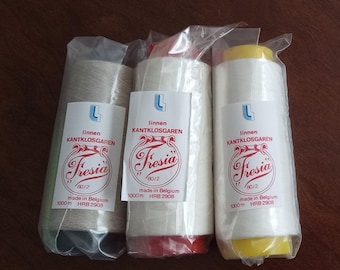 Fresia Linen size 70/2, 80/2 & 100/2 large cones 1,000 meters. Great for Bobbin Lace and stitching 28.50-32.50 ea limited quantities