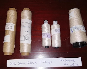 SALE 60/2 Spun Silk pearl white 1,000 yrds 16.50+ others light ecru, ecru from an estate+ Bart & Francis Shappe 500m, + Bamboo/silk combo