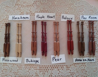 16x Fancy square bobbins 39.50 for Bobbin Lace making, black chacate, purple heart, pear,Ipe etc by the dozen 24.00+