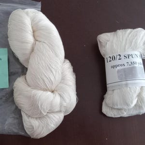 RARE Close OUT Spun silk 120/2 -7,000+ yrds 19.50 creamy white & 120 bombyx silk 6.000+yrds. Maybe good in Ulrike's point ground for 140/2