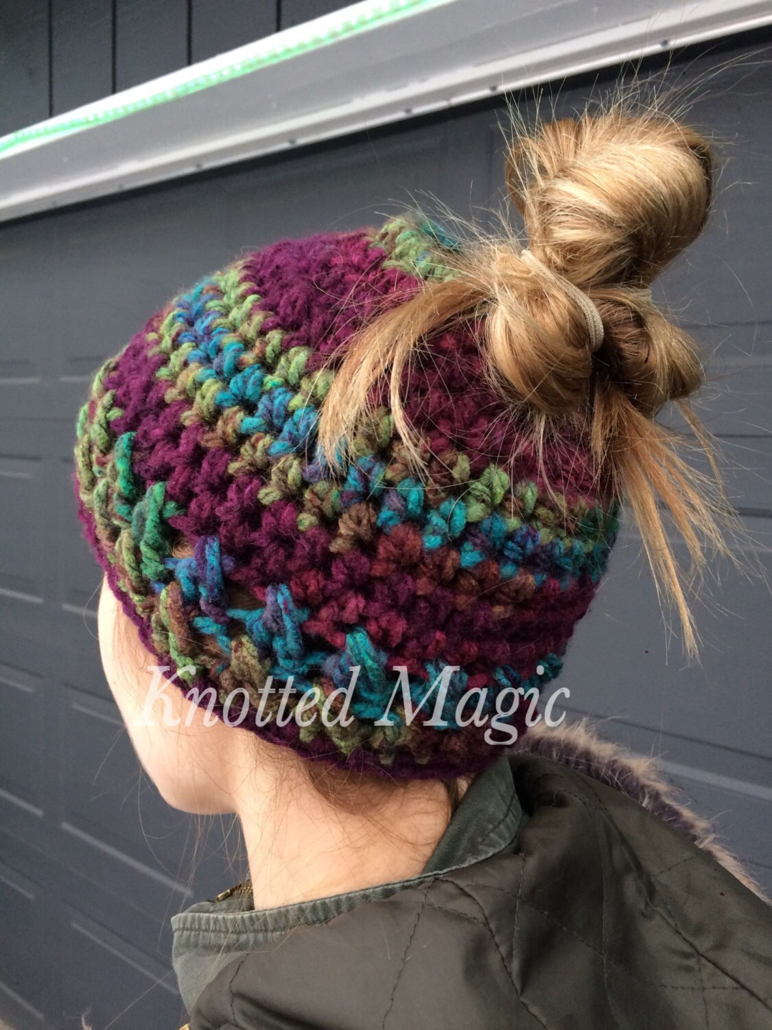 Textured Messy Bun Hat Pattern, Crochet PDF, Ponytail Hat Pattern - Etsy