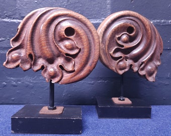 Pair of Mounted Antique Mahogany Architectural Pieces