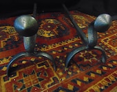 Pair Wrought Iron Andirons Fire Dogs
