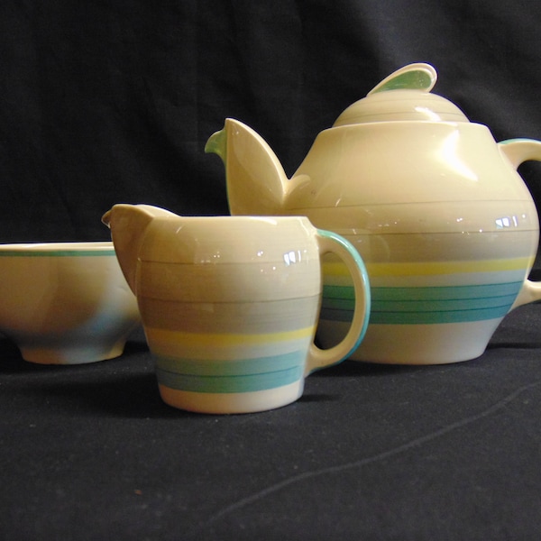Art Deco Susie Cooper Teapot, Milk Jug and Sugar Bowl