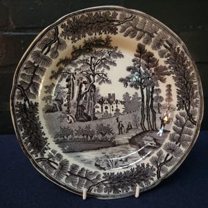 Georgian, W Davenport,  Small Black and White Transfer Plate Circa 1805