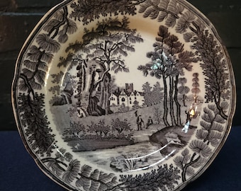 Georgian, W Davenport,  Small Black and White Transfer Plate Circa 1805