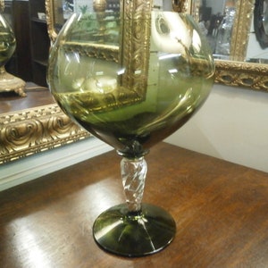 Retro Green Glass Stemmed Bowl - Vintage