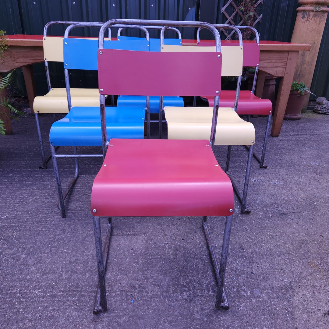 Set of 6 Midcentury Stacking Chairs Etsy