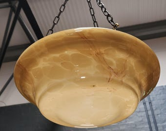 Grand plafonnier Art Déco (attrape-mouches) en verre avec chaînes