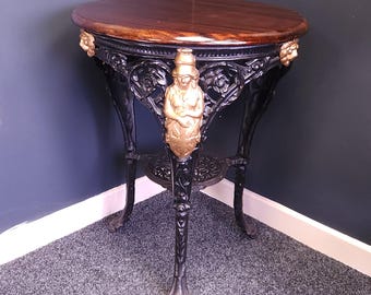 Victorian Cast Iron Britannia Pub Table with Mahogany Top