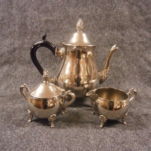 Vintage Silver Plate Coffee Pot, Covered Sugar Bowl and Creamer Jug