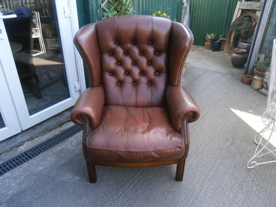 Vintage Oxblood Leather Wing Back Armchair Etsy
