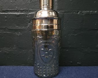 Mélangeur à cocktail vintage en verre argenté et métal blanc
