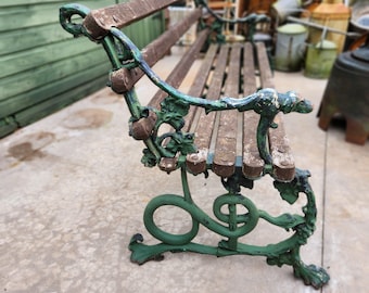 Banc de jardin antique original en fonte serpent et raisin de Coalbrookdale, 19e siècle