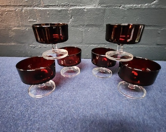 Lot de 6 verres à dessert ou à cocktail crevettes rouges français