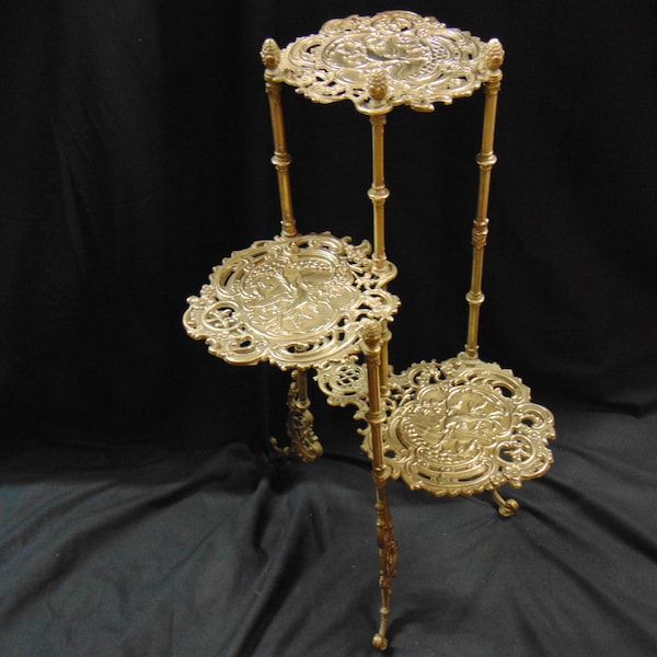 Victorian Ornate Three Tier Brass Plant Stand