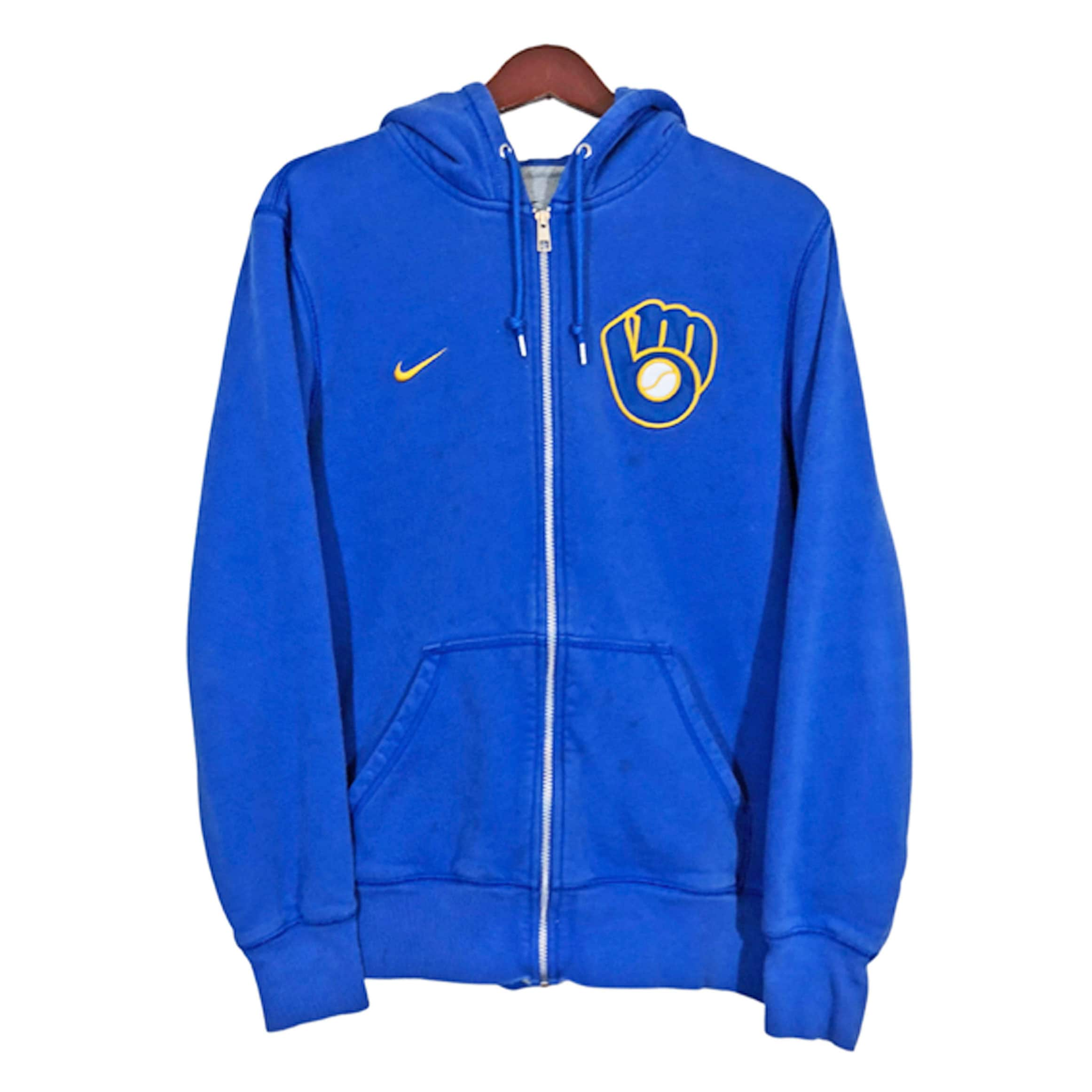 MILWAUKEE BREWERS Nike Blue Full Zip Hoodie Size L 