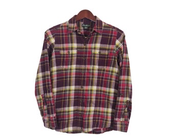 EDDIE BAUER Red Purple Flannel Plaid Shirt Women's Size XS || Cotton Western Cowgirl || Button Down Long Sleeves
