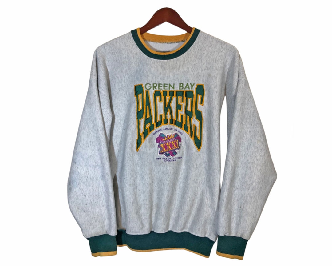 GREEN BAY PACKERS Super Bowl 31 Gray Embroidered Sweatshirt - Etsy