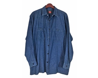 Wrangler Two Pockets Blue Western Denim Shirt Men's Size XL