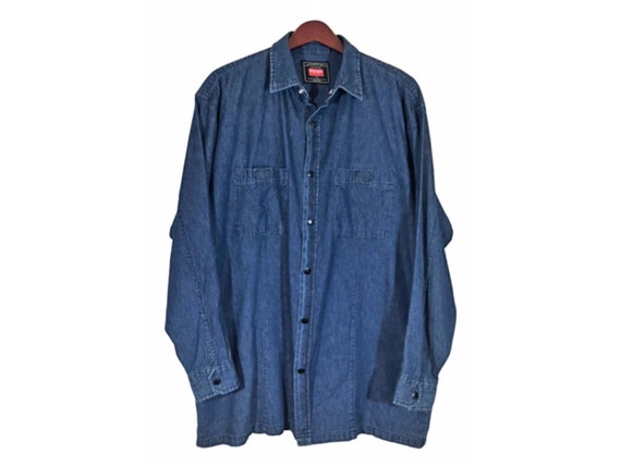 Chemise Vintage Wrangler Garçon – Bleu, Western, Coton/polyester, Taille M