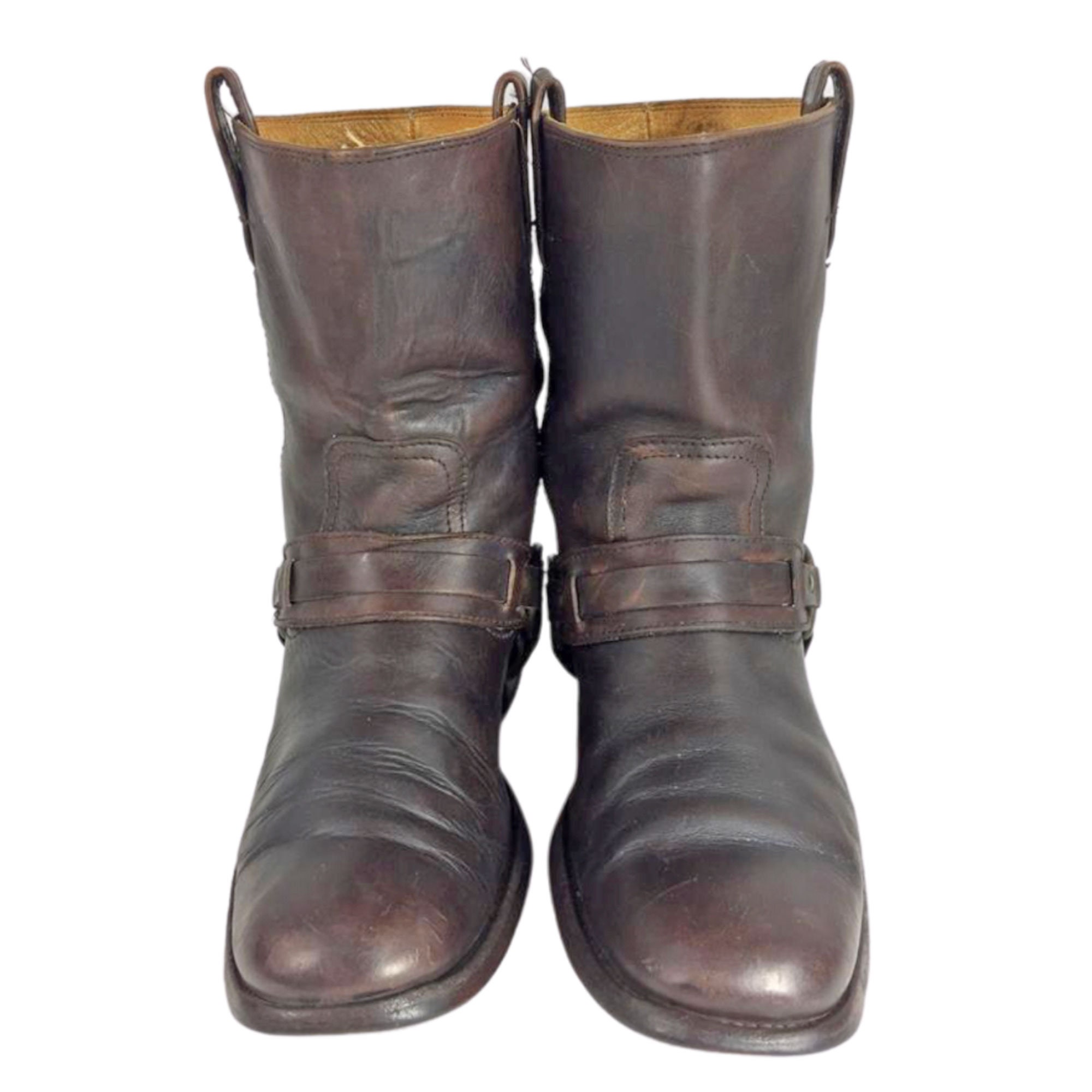 FRYE 87465 JESSE HARNESS Brown Leather Motorcycle Boots Men's Size 8.5 ...