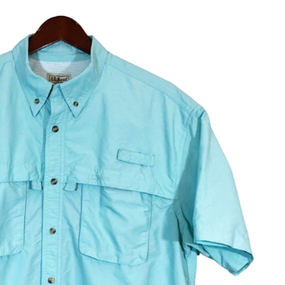 LL BEAN Blue Turquoise 2 Pockets Fishing Shirt Men's Size L -  Sweden