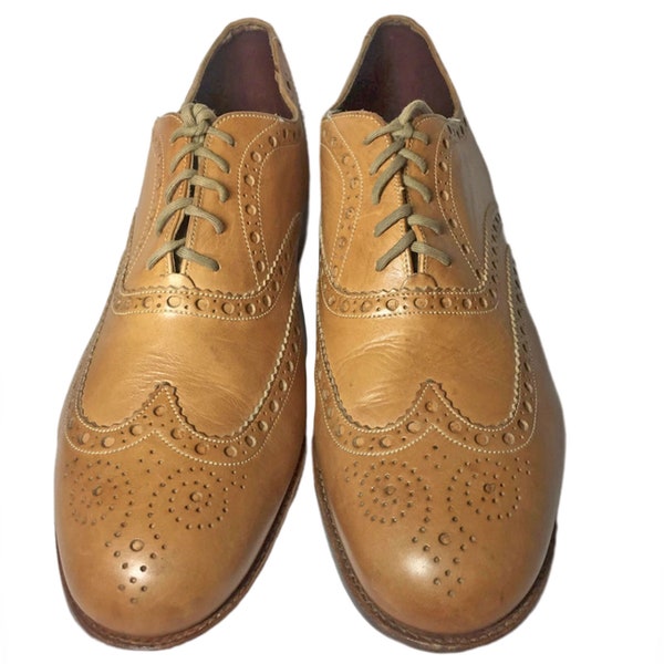 CHARLES TYRWHITT Brown Leather Wingtip Men's Shoes Size 12 || Beige Oxford Made in UK